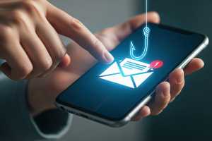 Smartphone mit Mail-Icon und Angelhaken